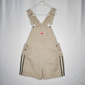 Revolt Overall Shorts Large Khaki Denim Racing Stripe Buckle Pockets Vtg 90s Y2K